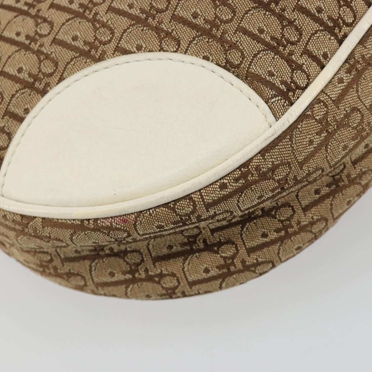 Christian Dior Trotter Canvas Shoulder Bag Beige Silver Auth 182667