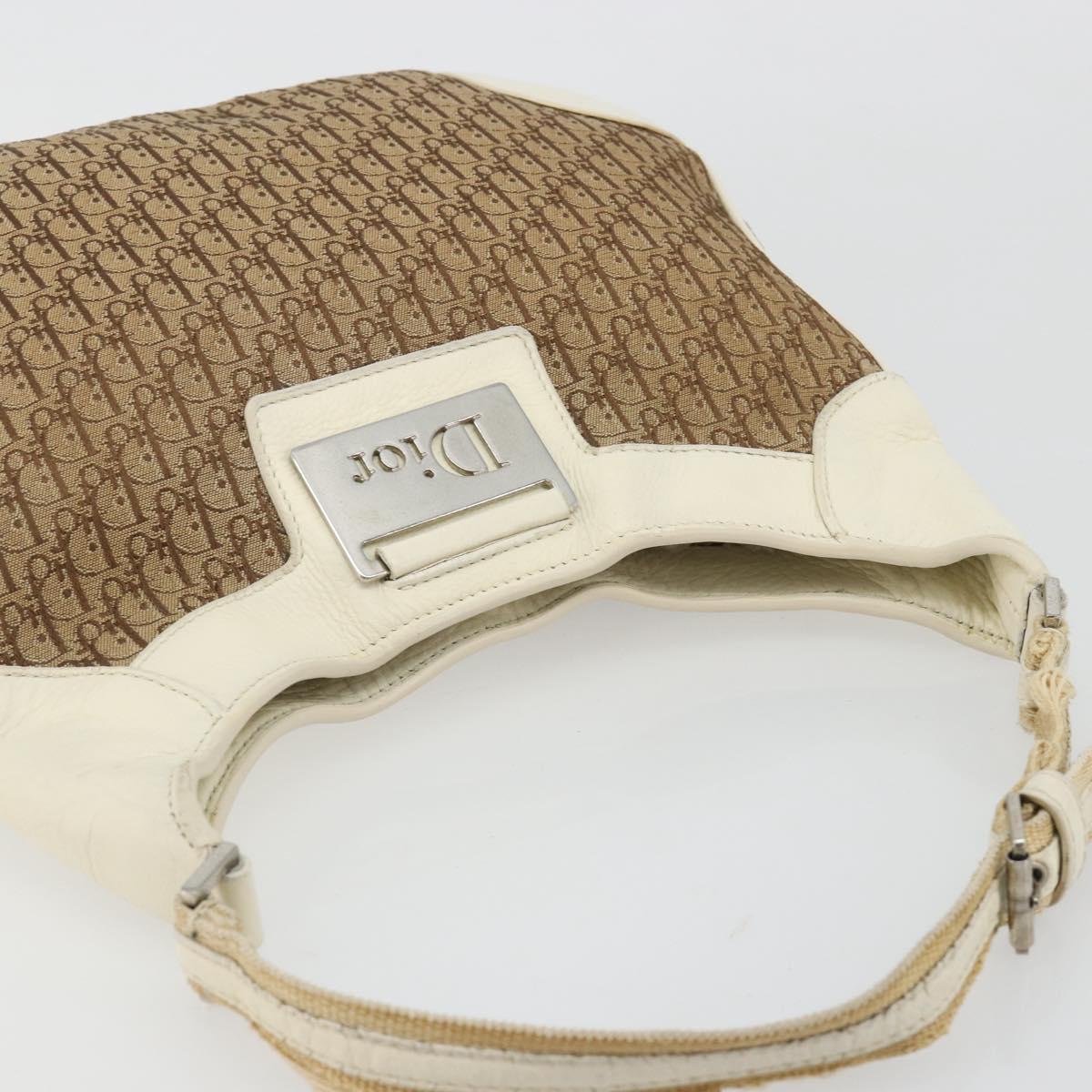Christian Dior Trotter Canvas Shoulder Bag Beige Silver Auth 182667