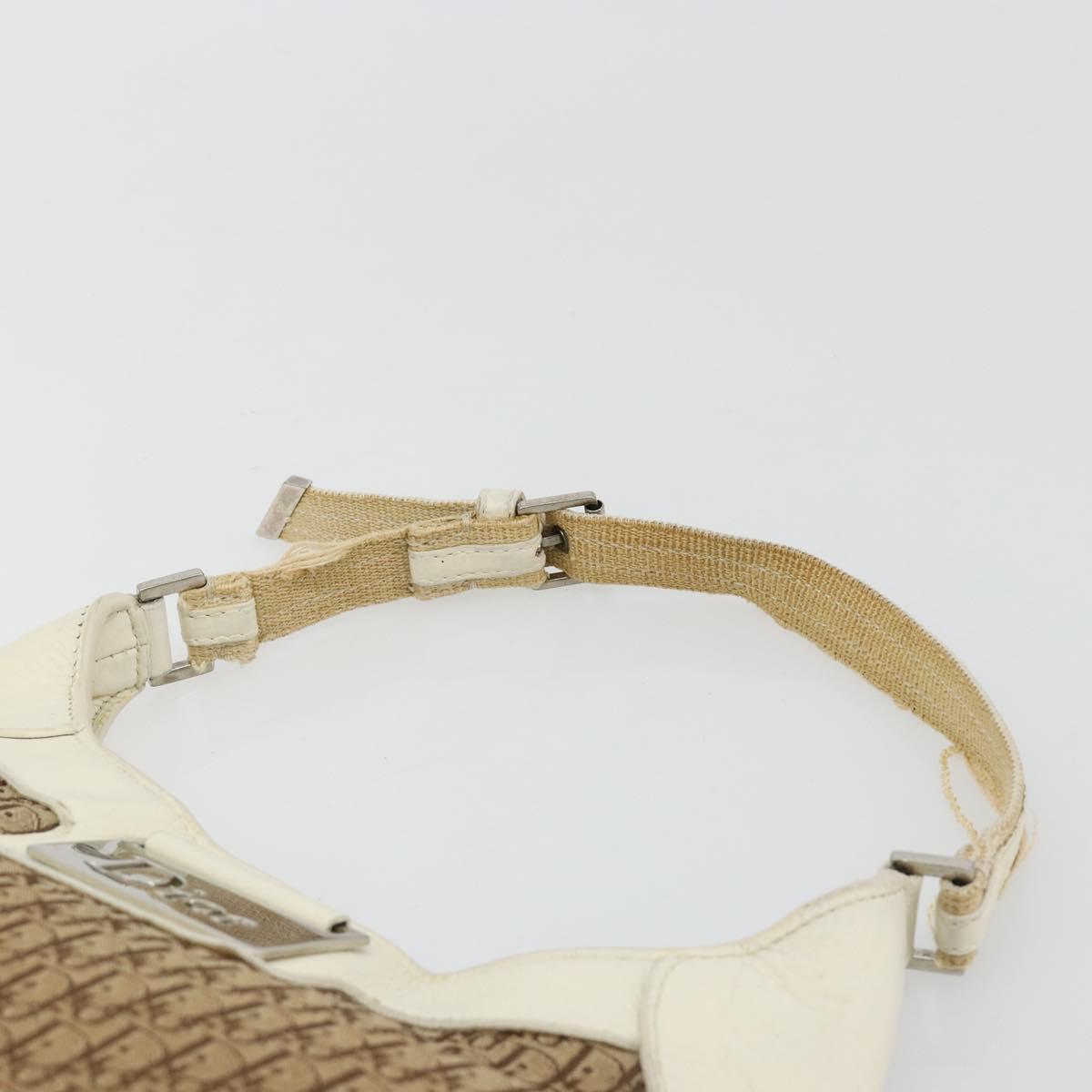 Christian Dior Trotter Canvas Shoulder Bag Beige Silver Auth 182667