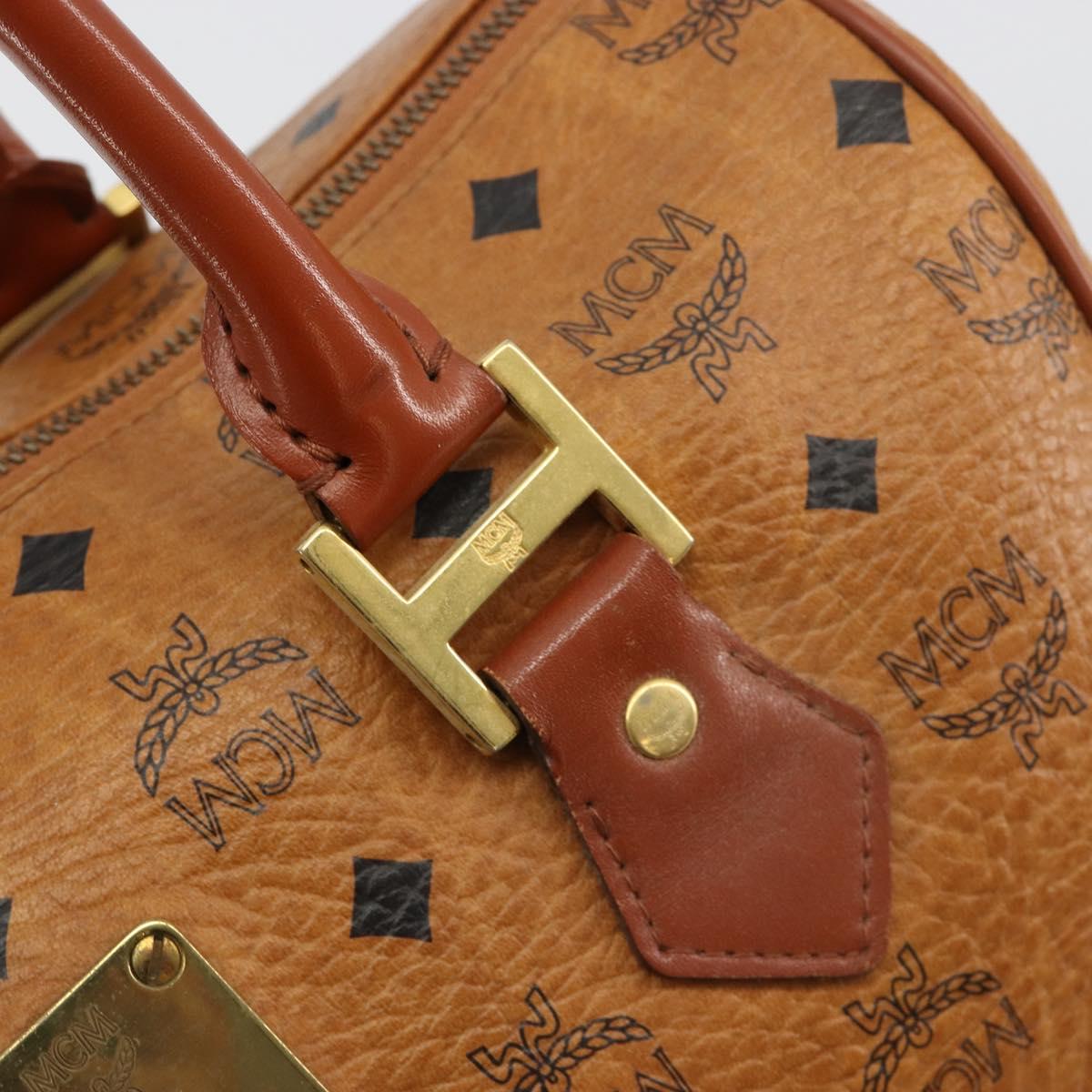 MCM Vicetos Logogram Boston Bag PVC Leather Brown Gold Auth 182670