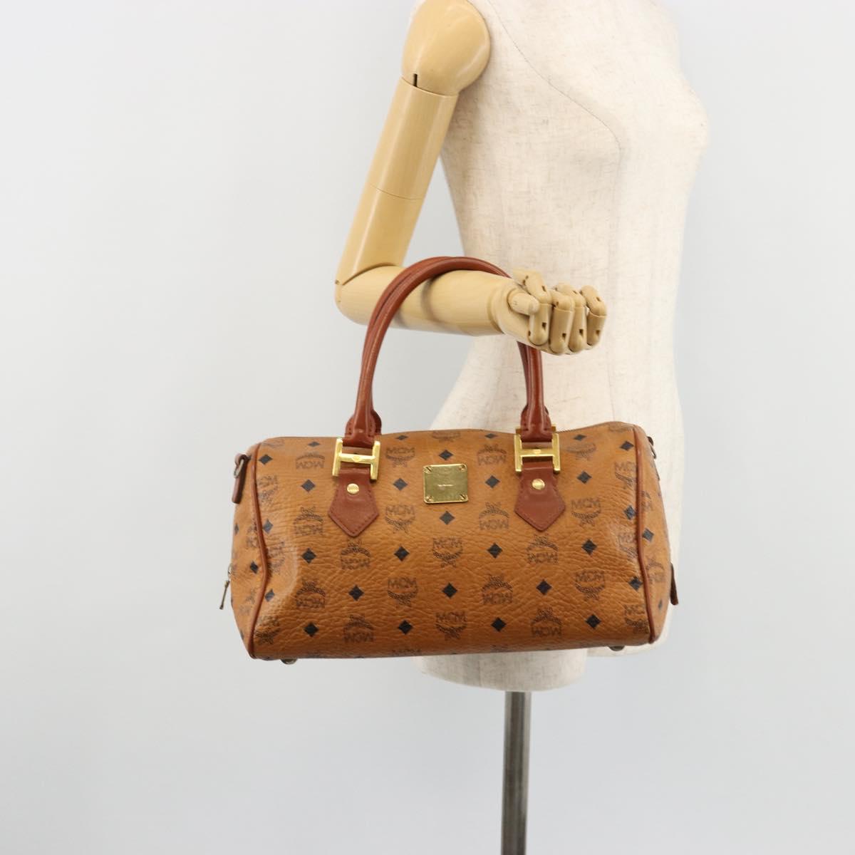 MCM Vicetos Logogram Boston Bag PVC Leather Brown Gold Auth 182670