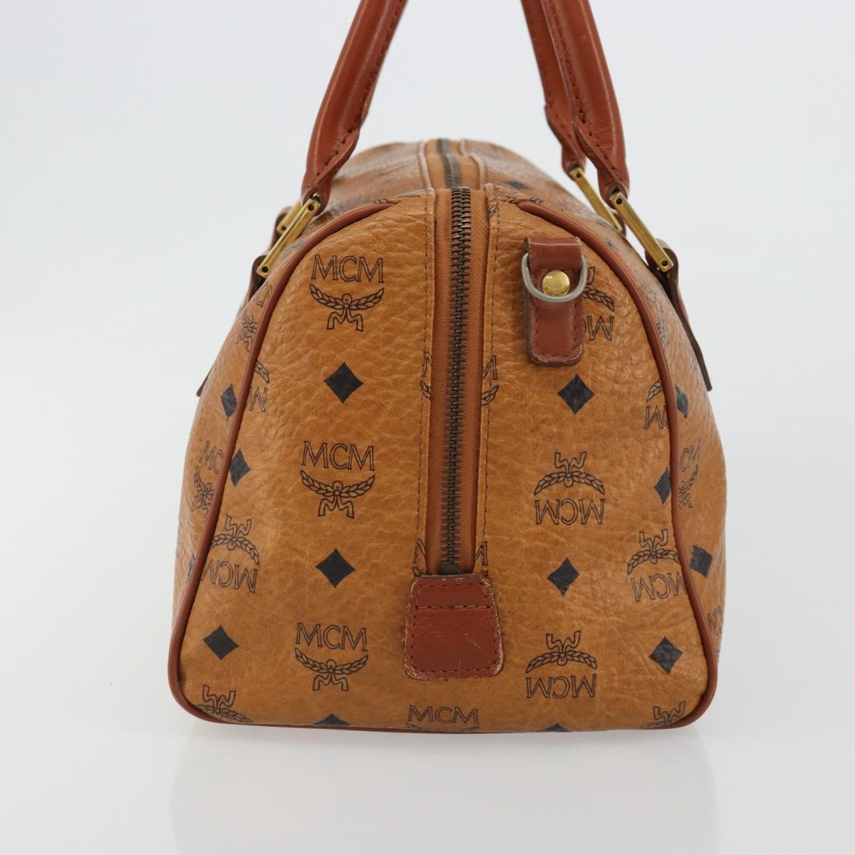 MCM Vicetos Logogram Boston Bag PVC Leather Brown Gold Auth 182670