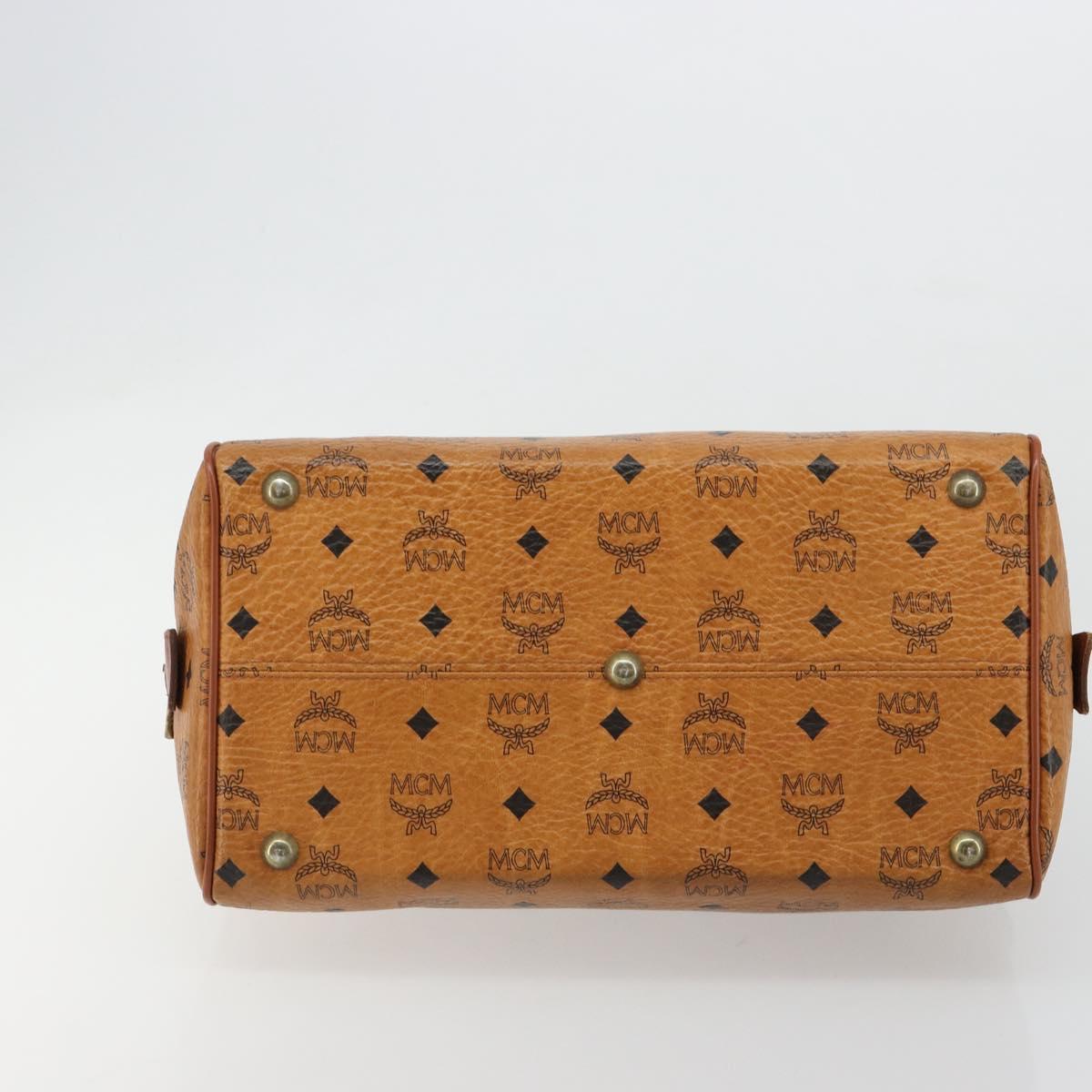 MCM Vicetos Logogram Boston Bag PVC Leather Brown Gold Auth 182670