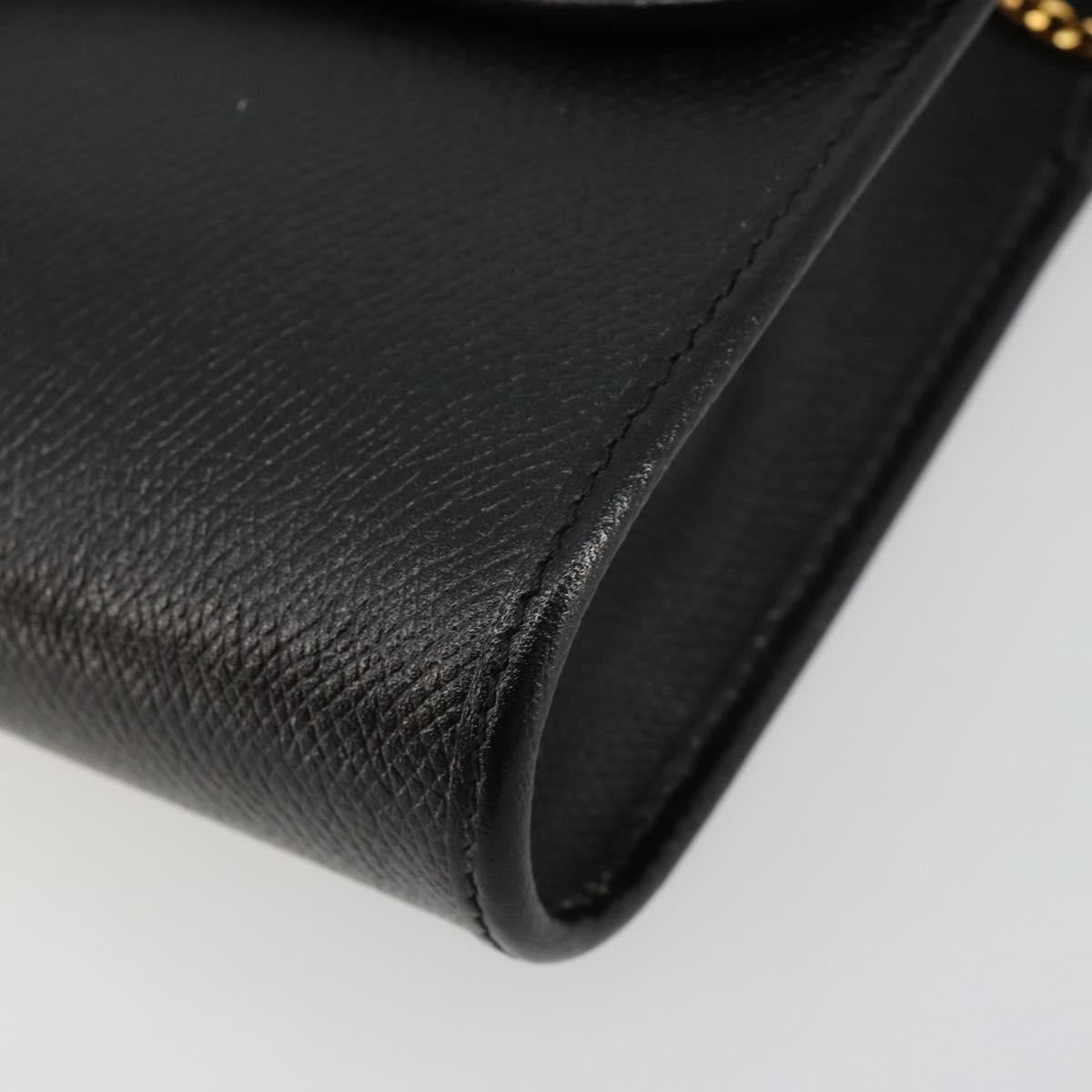 Christian Dior Chain Shoulder Bag Leather Black Gold Auth 183671