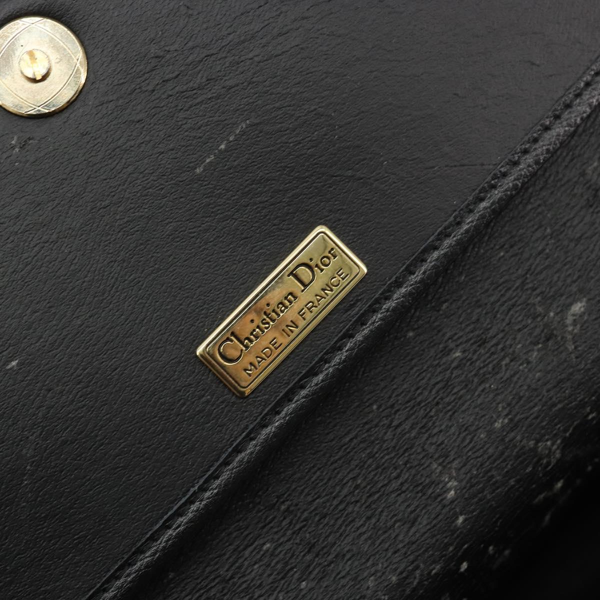 Christian Dior Chain Shoulder Bag Leather Black Gold Auth 183671