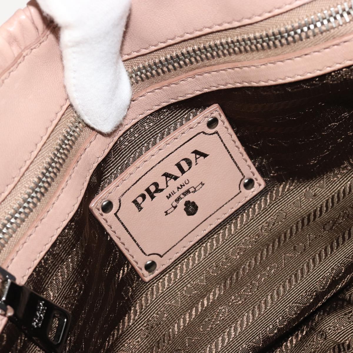 PRADA Gathered Chain Shoulder Bag Leather Pink Silver Auth 182672A