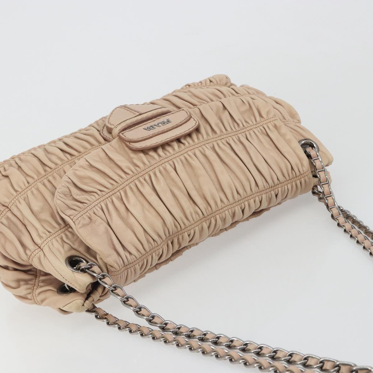 PRADA Gathered Chain Shoulder Bag Leather Pink Silver Auth 182672A