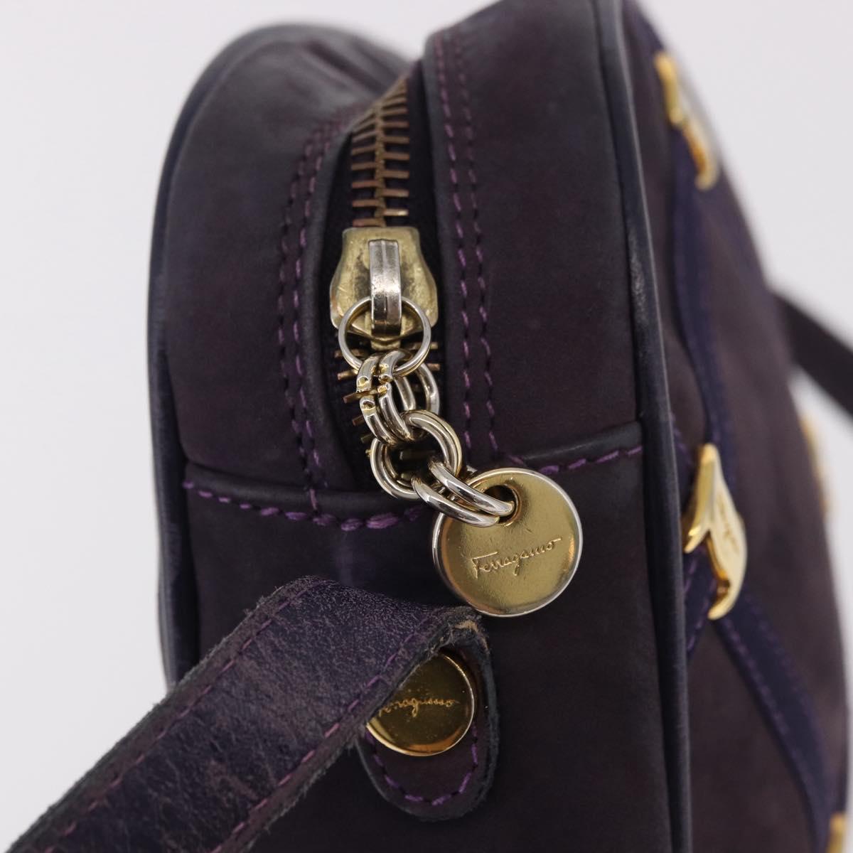 Salvatore Ferragamo Vala Shoulder Bag Suede Purple Gold Auth 182673