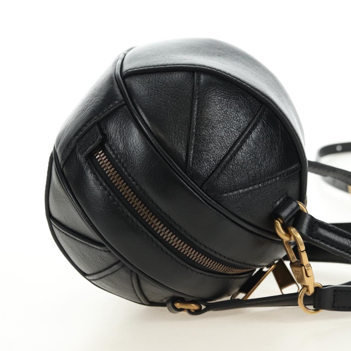 GUCCI Basketball Shape Hand Bag Leather 2way Black Gold 547855 Auth 182676SAM