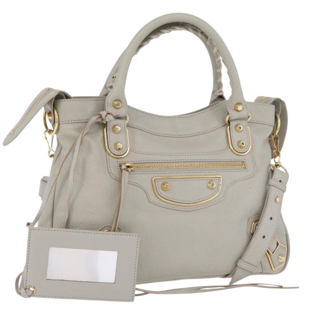 BALENCIAGA Edge Town Hand Bag Leather 2way Gray Gold 390149 Auth 182677SAM