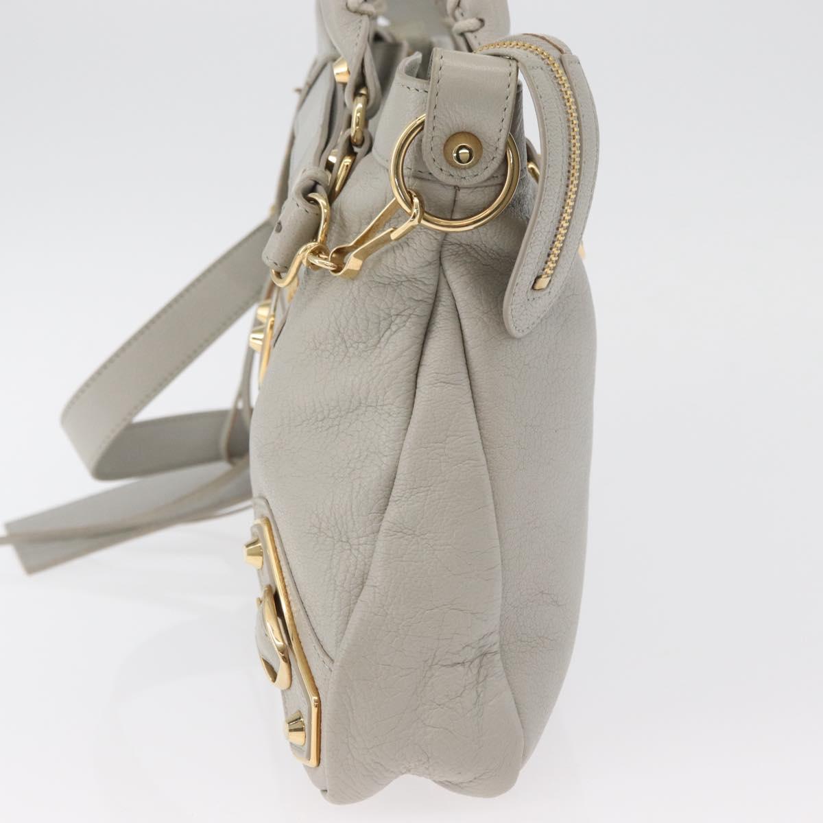 BALENCIAGA Edge Town Hand Bag Leather 2way Gray Gold 390149 Auth 182677SAM