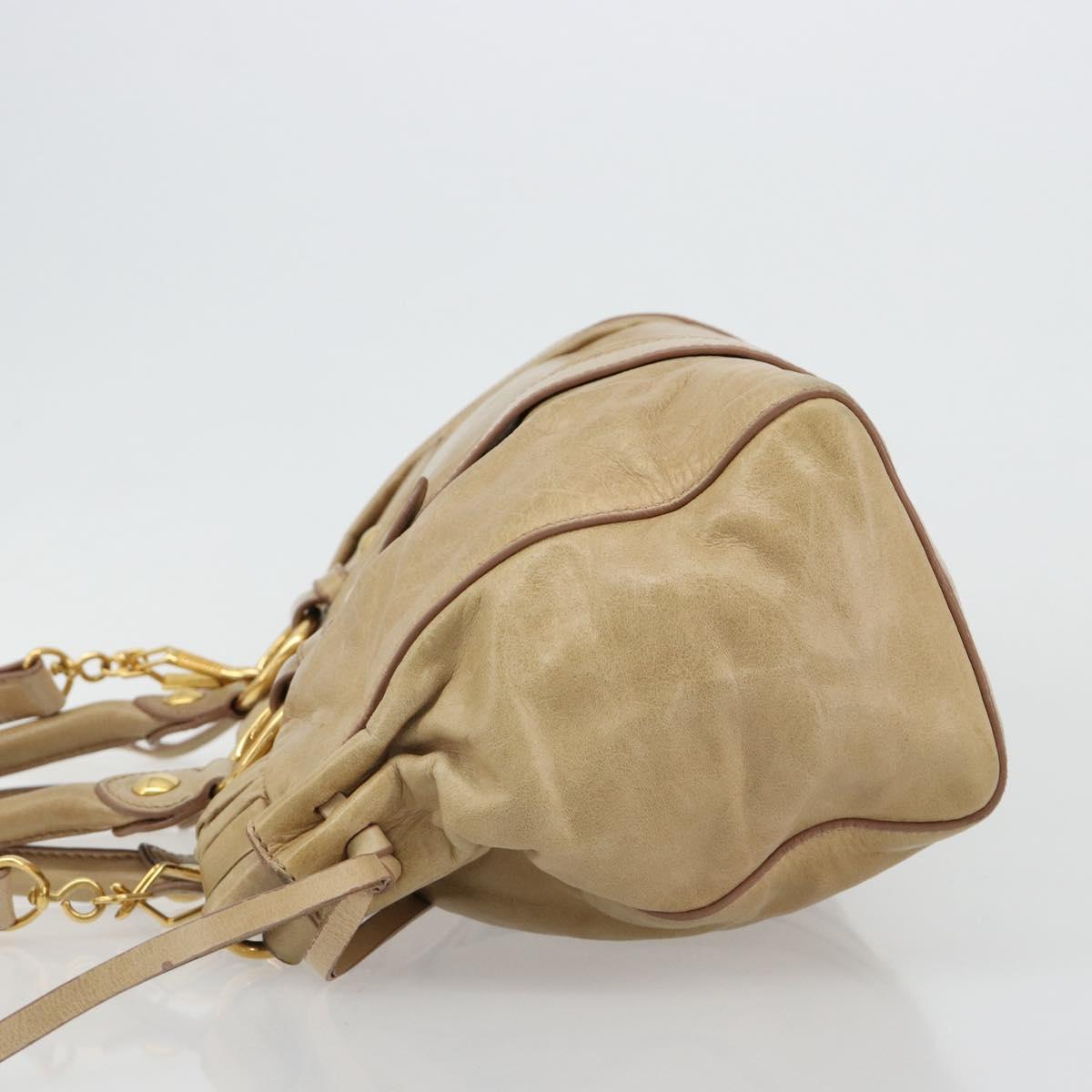 Miu Miu Hand Bag Leather 2way Beige Gold Auth 182679SAM