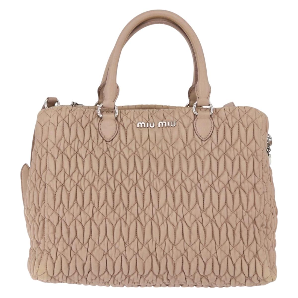 Miu Miu Matelasse Chain Hand Bag Leather 2way Pink Silver Auth 182680A