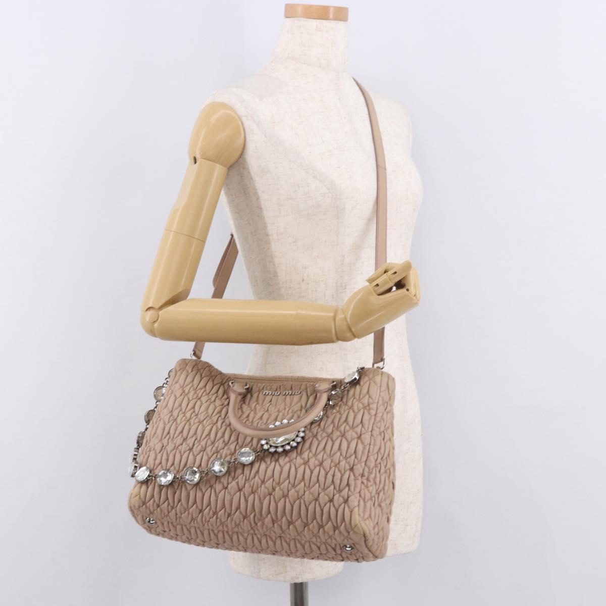 Miu Miu Matelasse Chain Hand Bag Leather 2way Pink Silver Auth 182680A
