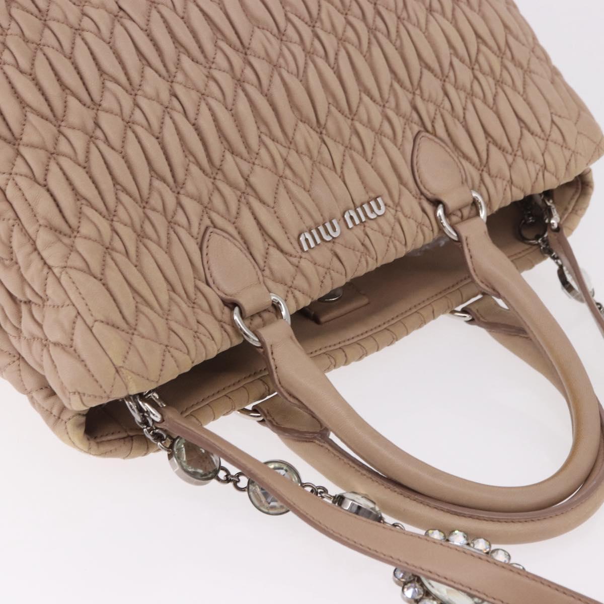 Miu Miu Matelasse Chain Hand Bag Leather 2way Pink Silver Auth 182680A