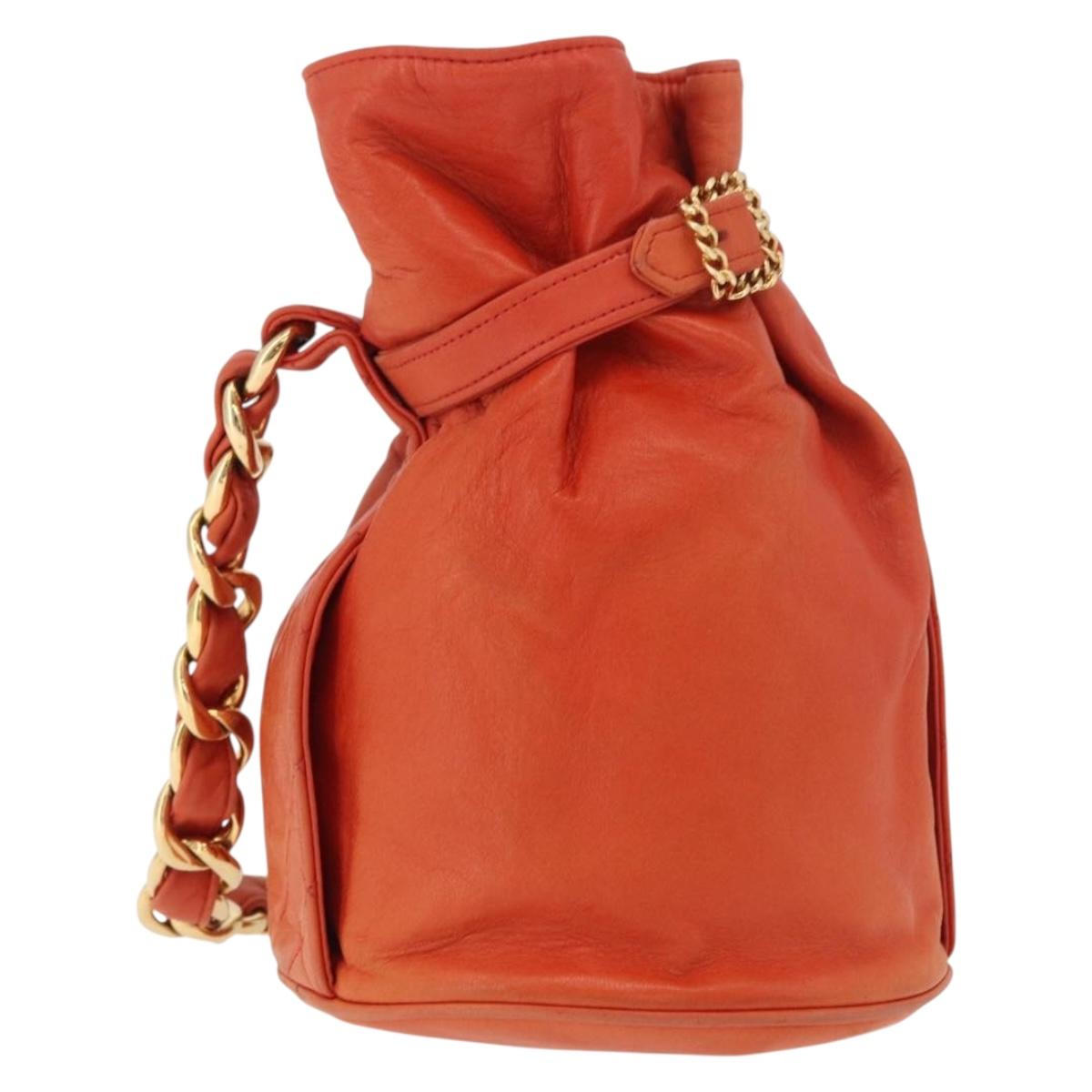 CHANEL Matelasse Chain Hand Bag Lamb Skin Orange Gold CC Auth 182691A