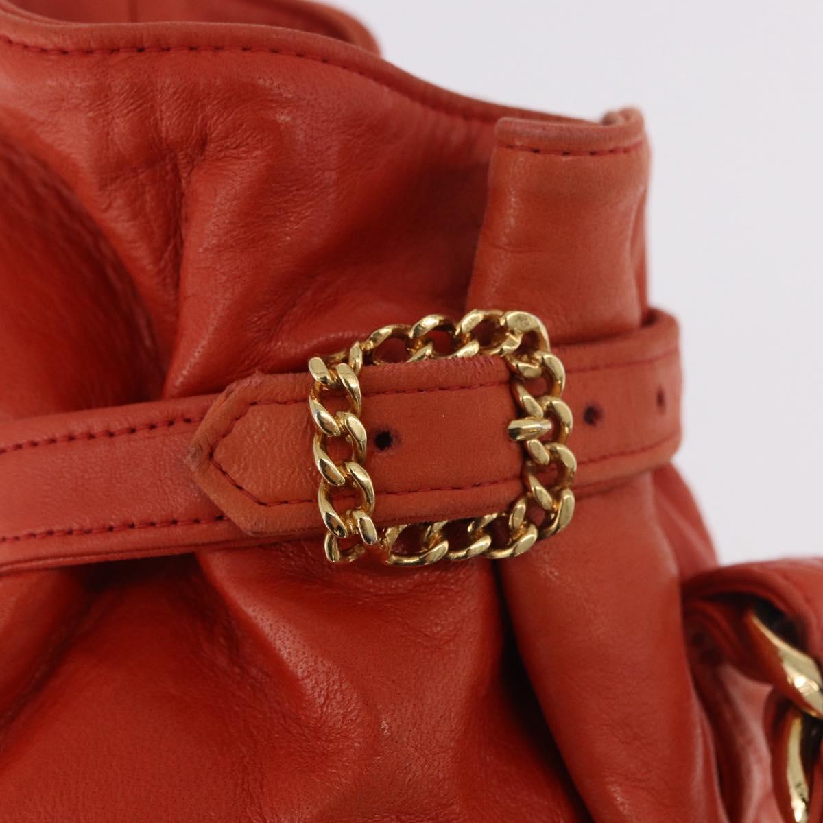 CHANEL Matelasse Chain Hand Bag Lamb Skin Orange Gold CC Auth 182691A