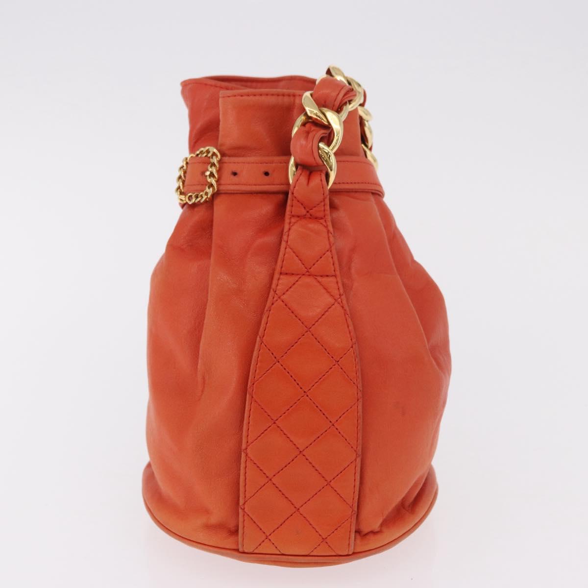 CHANEL Matelasse Chain Hand Bag Lamb Skin Orange Gold CC Auth 182691A