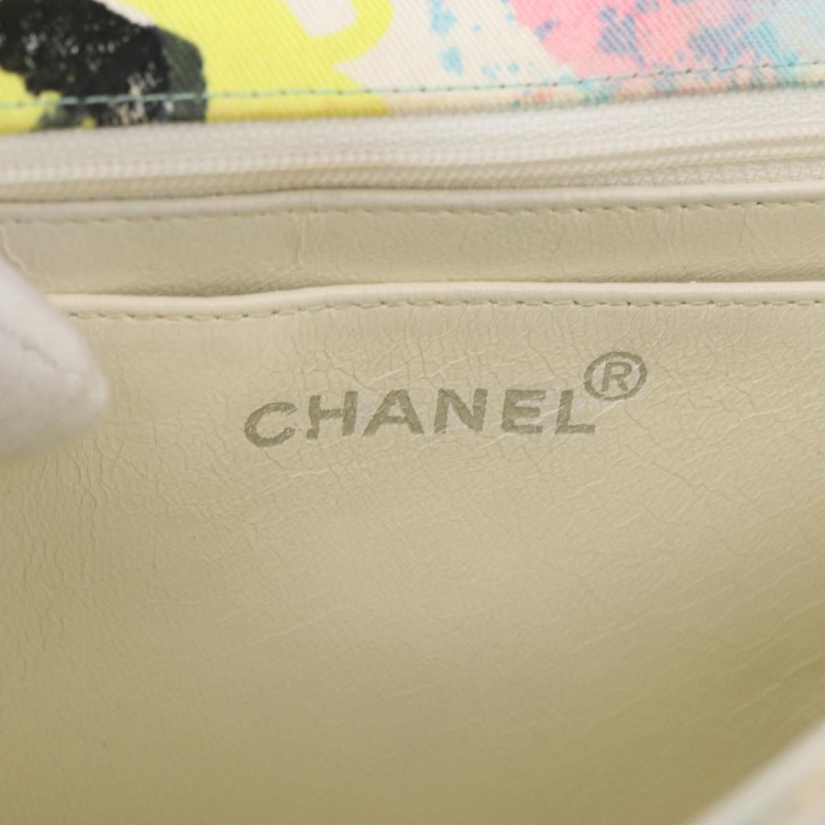 CHANEL Matelasse Chain Shoulder Bag Cotton Multicolor Silver CC Auth 182692SAV