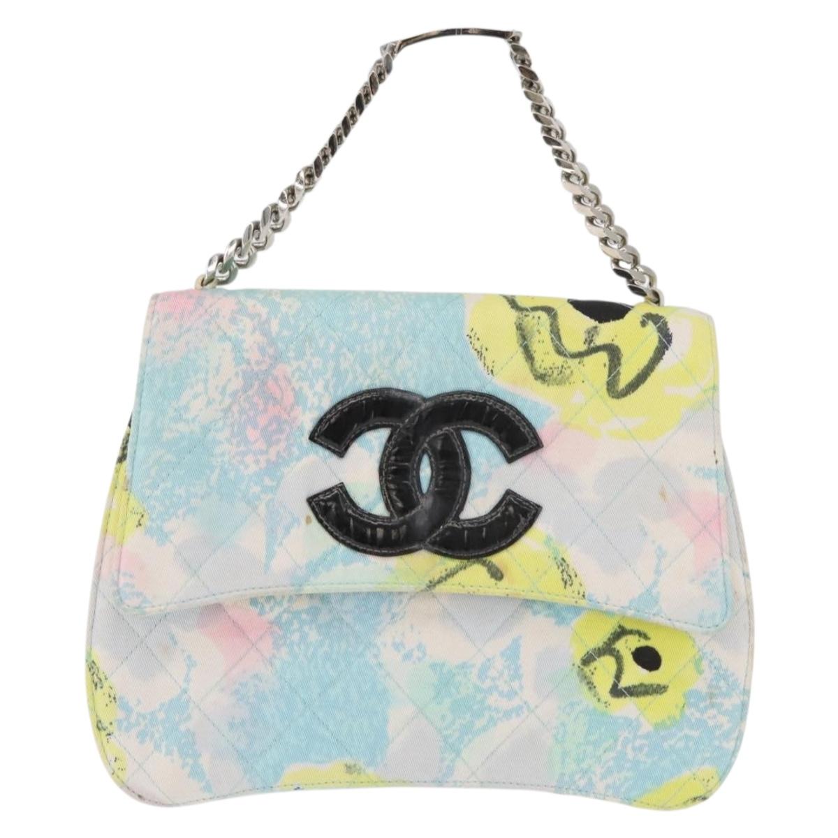 CHANEL Matelasse Chain Shoulder Bag Cotton Multicolor Silver CC Auth 182692SAV