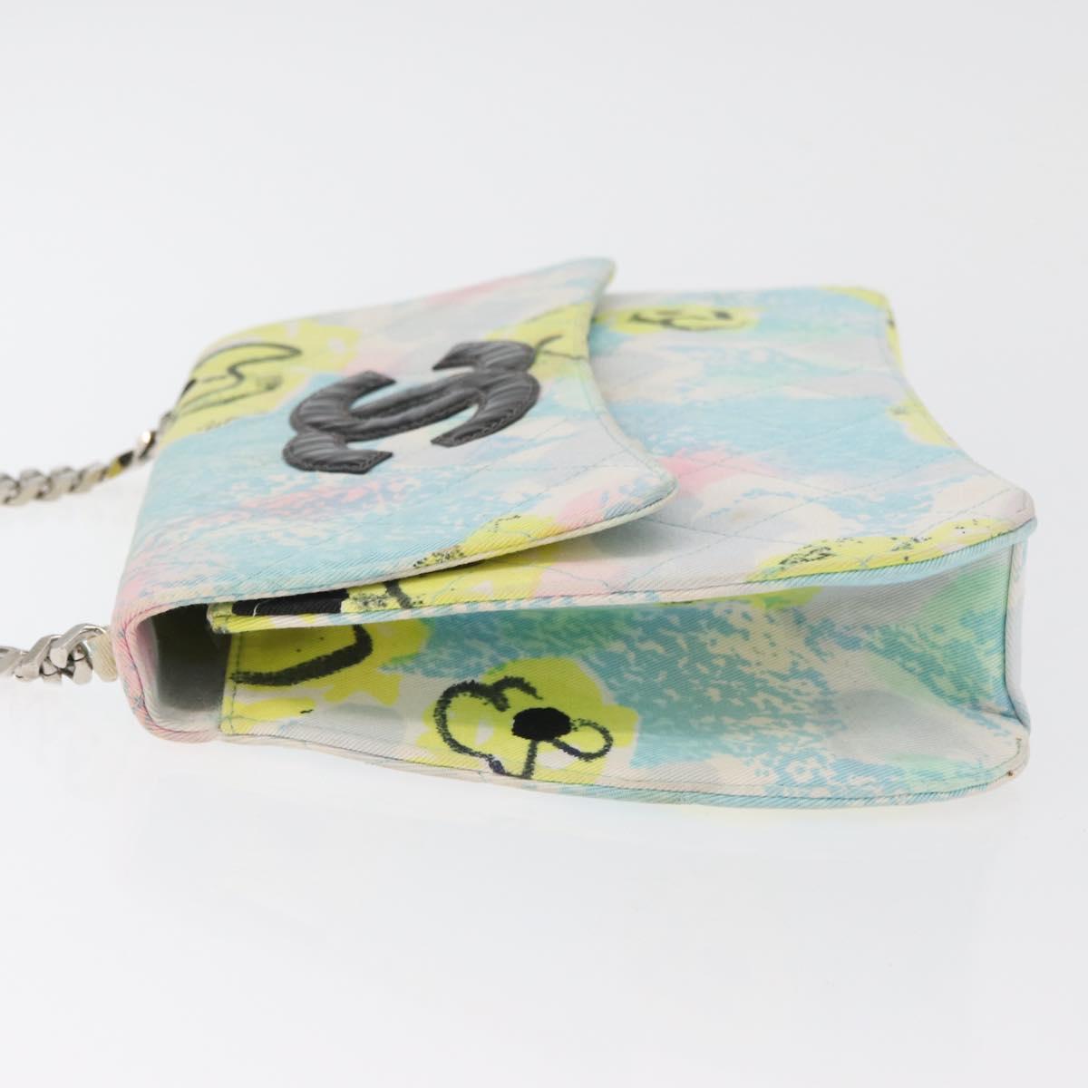 CHANEL Matelasse Chain Shoulder Bag Cotton Multicolor Silver CC Auth 182692SAV