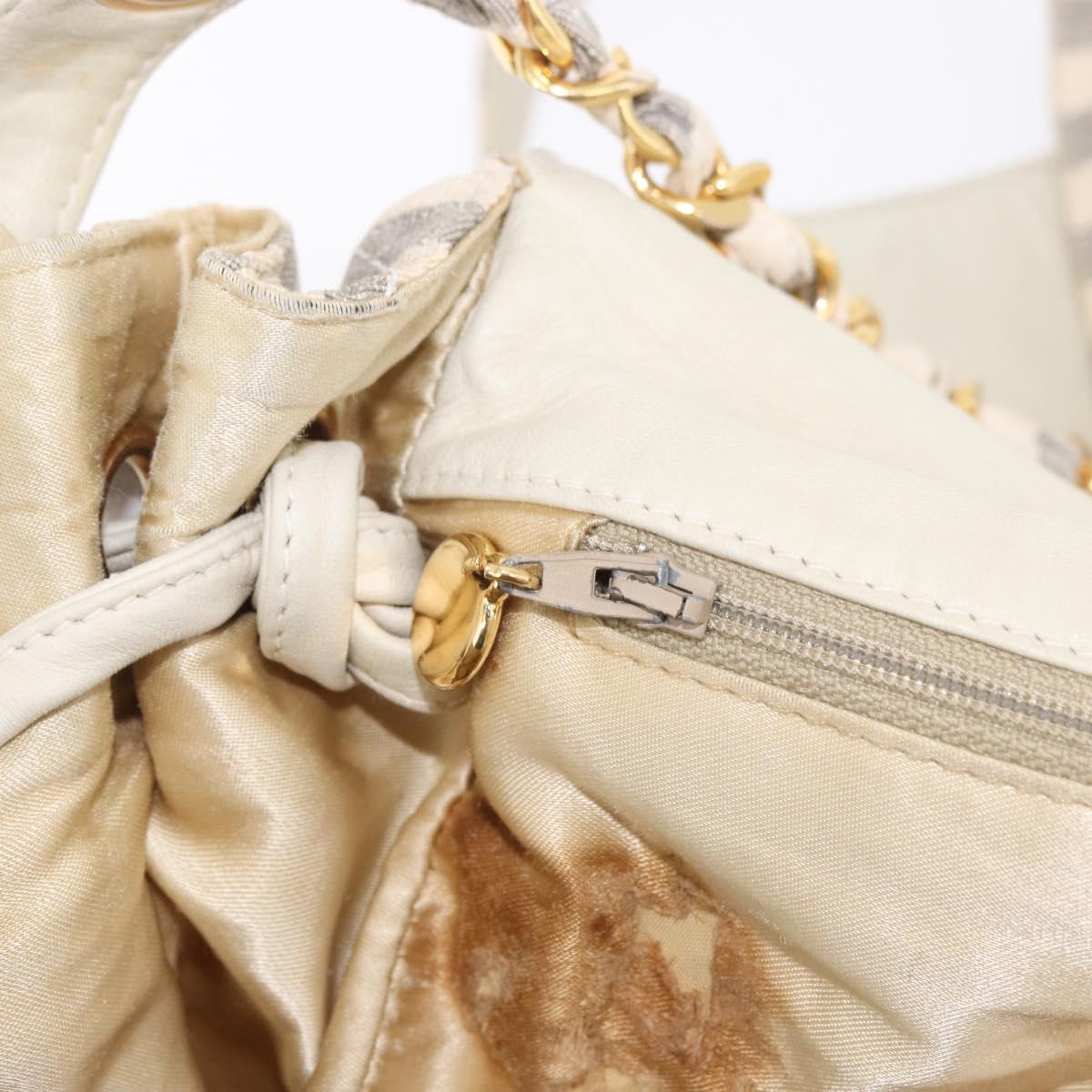 CHANEL Chain Matelasse Shoulder Bag Canvas Gray Gold CC Auth 182717