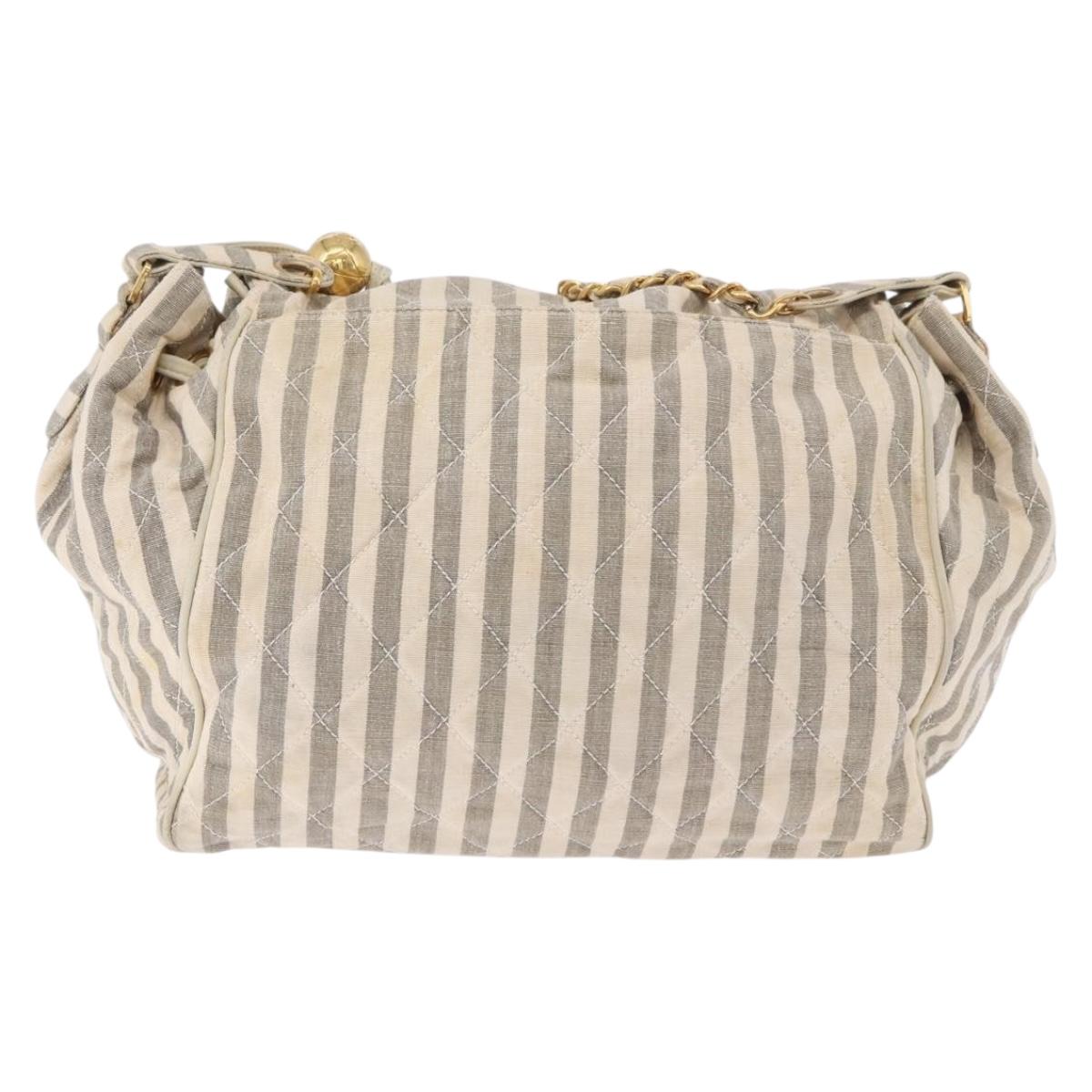 CHANEL Chain Matelasse Shoulder Bag Canvas Gray Gold CC Auth 182717
