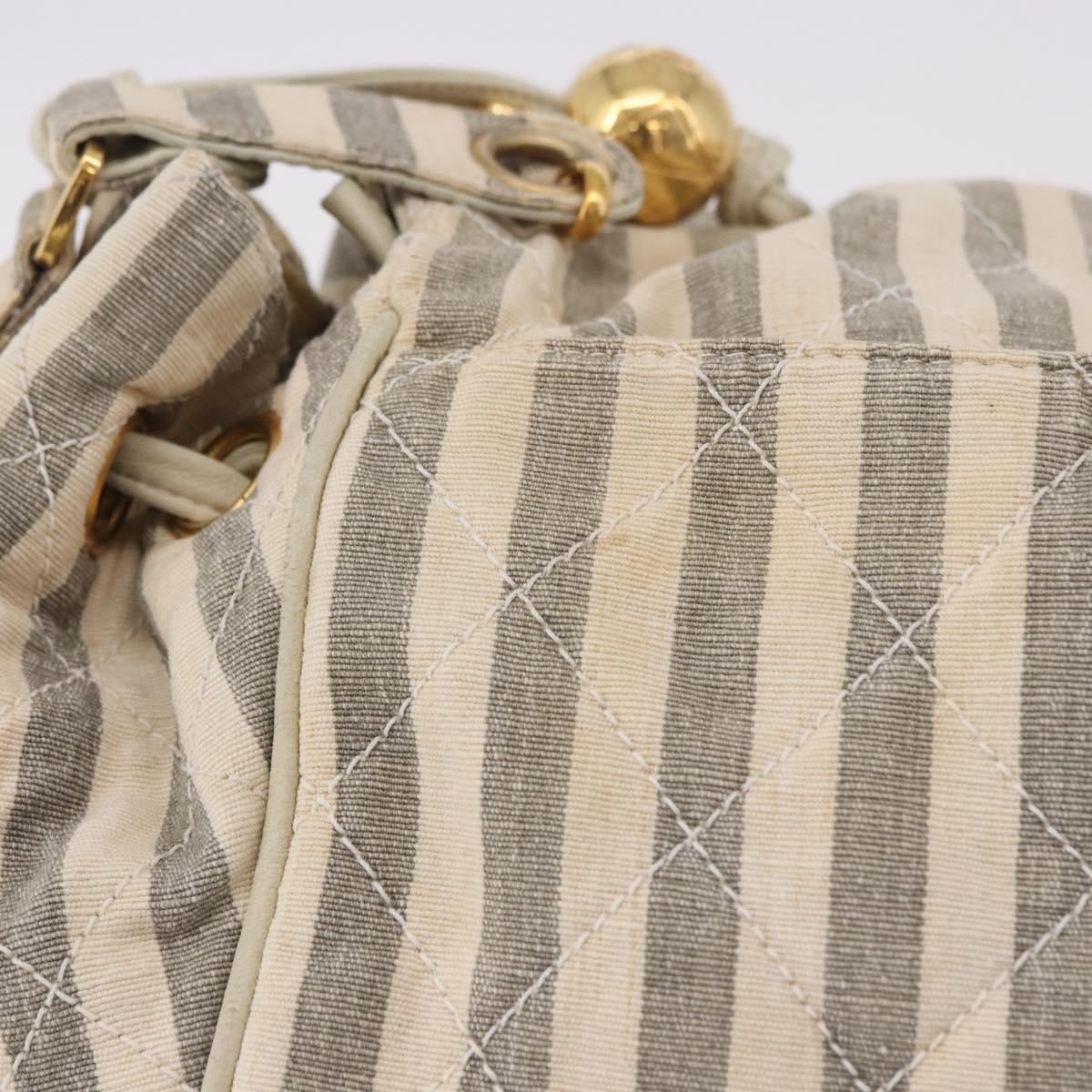 CHANEL Chain Matelasse Shoulder Bag Canvas Gray Gold CC Auth 182717