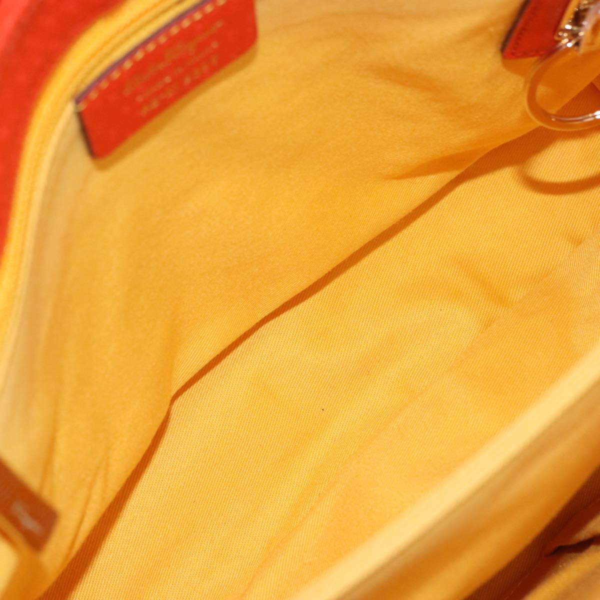 Salvatore Ferragamo Gancini Hand Bag Leather Orange Gold Auth 182721A