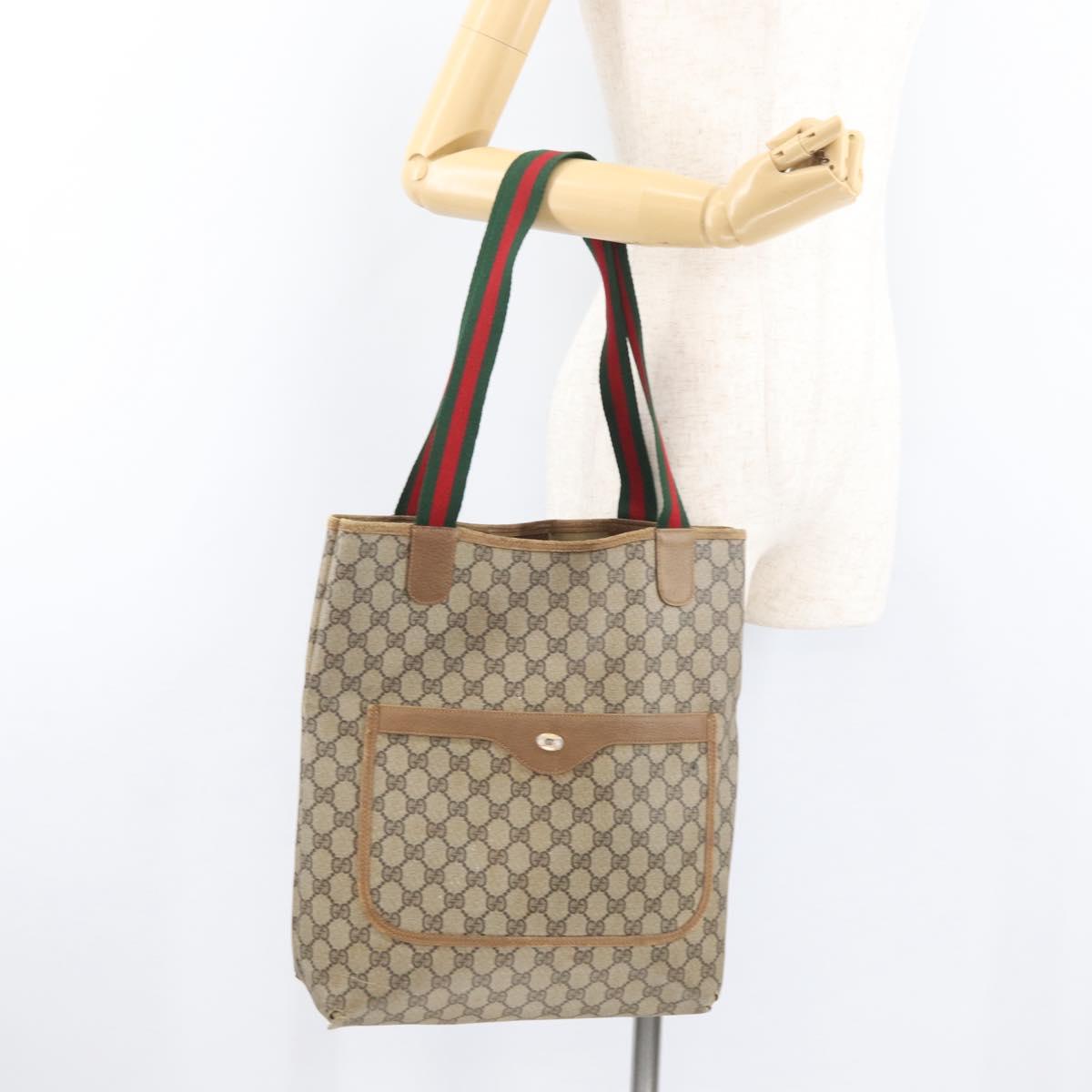 GUCCI GG Supreme Web Sherry Line Tote Bag PVC Beige 39 02 003 Auth 182725