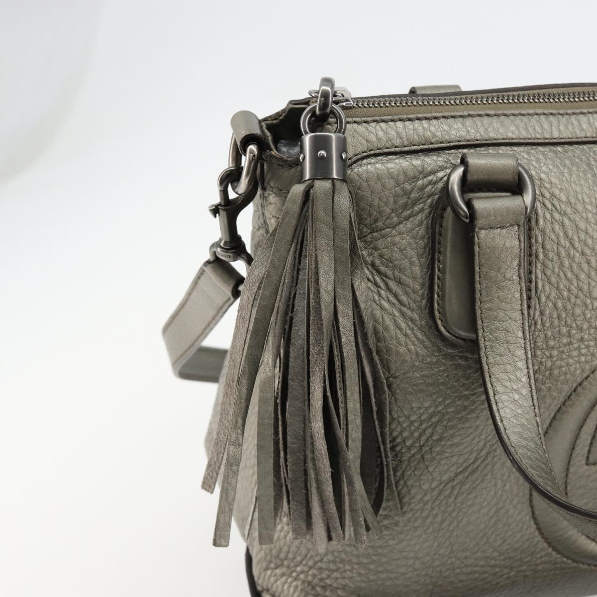 GUCCI Soho Hand Bag Leather 2way Silver 308362 Auth 182731A
