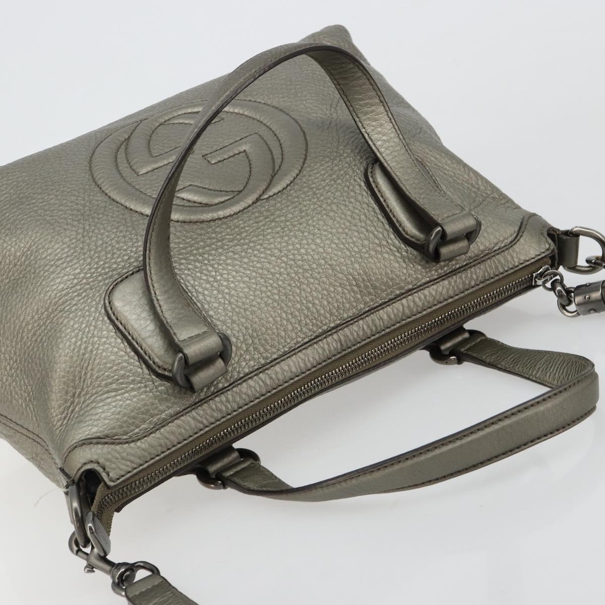 GUCCI Soho Hand Bag Leather 2way Silver 308362 Auth 182731A