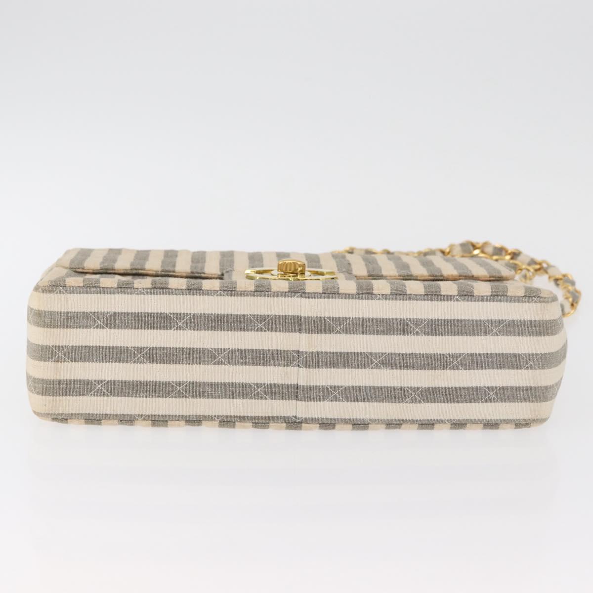 CHANEL Matelasse 30 Chain Shoulder Bag Canvas Gray Gold CC Auth 182738SAV