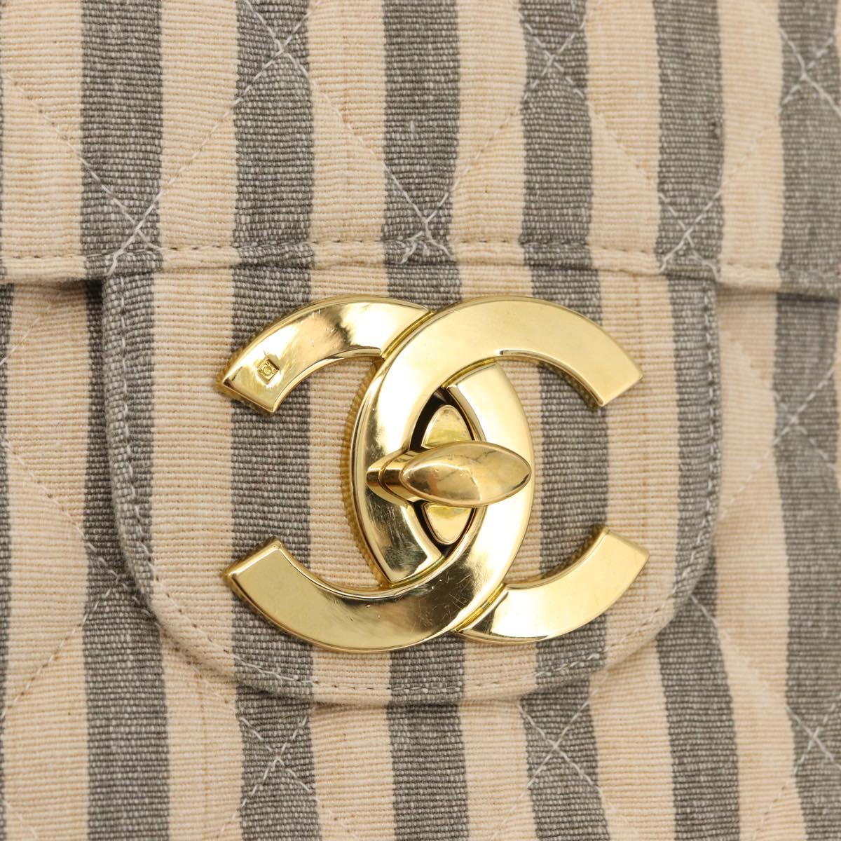 CHANEL Matelasse 30 Chain Shoulder Bag Canvas Gray Gold CC Auth 182738SAV