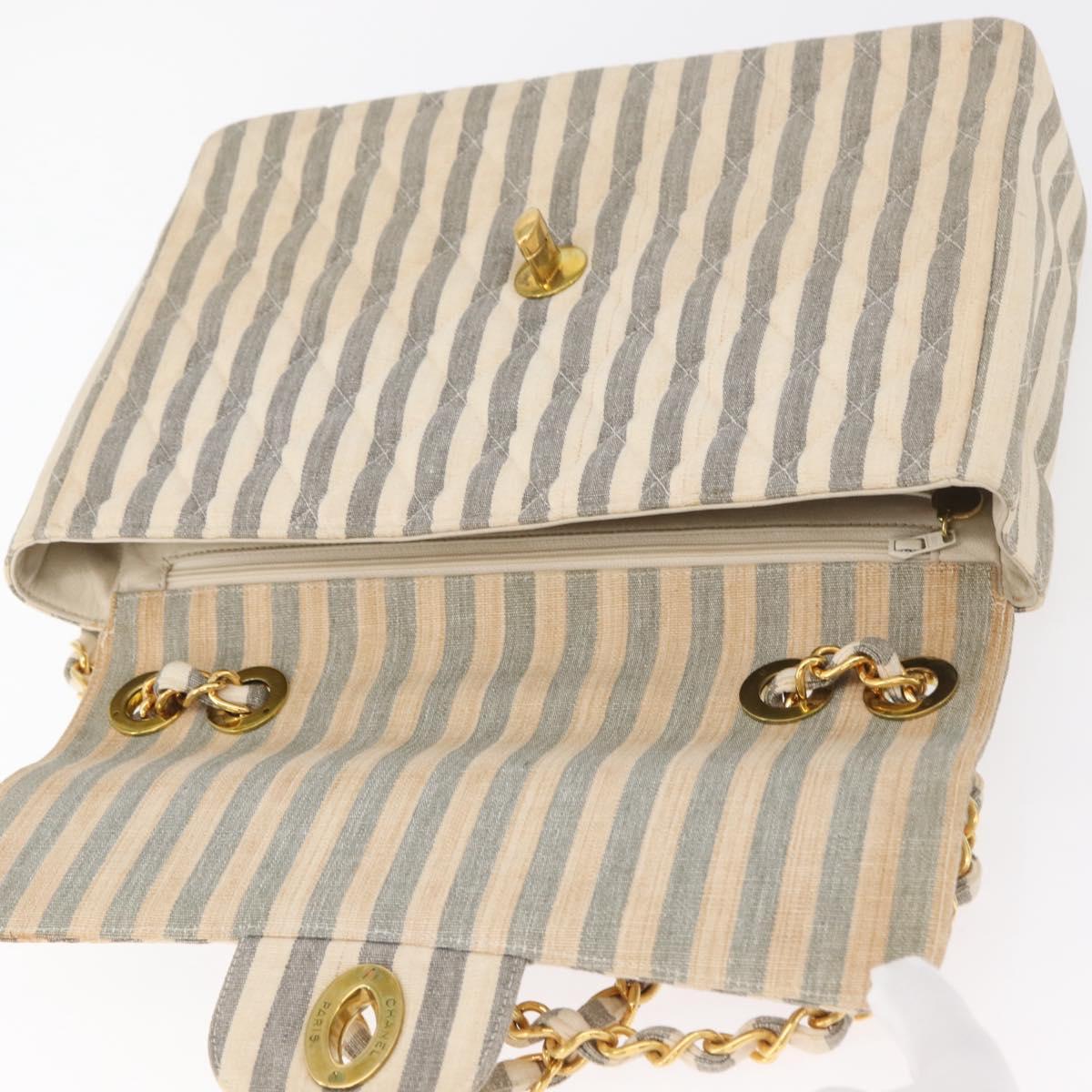 CHANEL Matelasse 30 Chain Shoulder Bag Canvas Gray Gold CC Auth 182738SAV