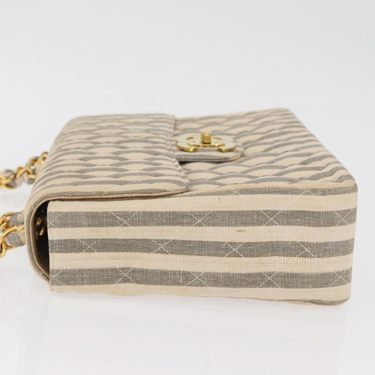 CHANEL Matelasse 30 Chain Shoulder Bag Canvas Gray Gold CC Auth 182738SAV