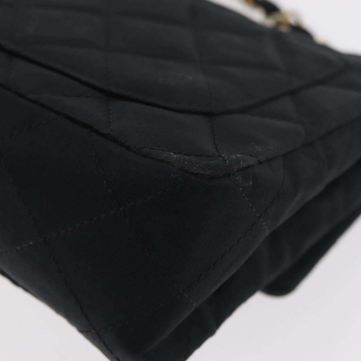CHANEL Mini Matelasse 17 Chain Shoulder Bag Satin Black Gold CC Auth 182739SAV