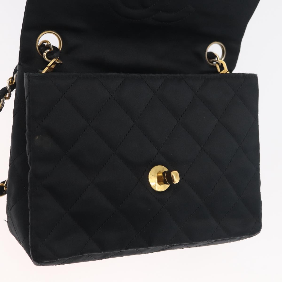 CHANEL Mini Matelasse 17 Chain Shoulder Bag Satin Black Gold CC Auth 182739SAV