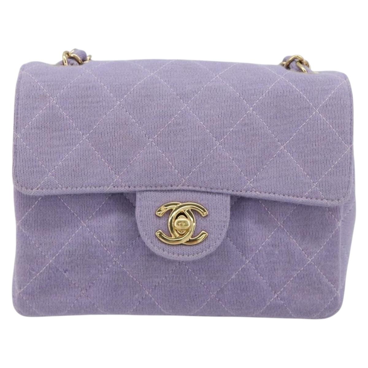 CHANEL Mini Matelasse 17 Chain Bag Cotton Lavende Gold CC Auth 182741SAM