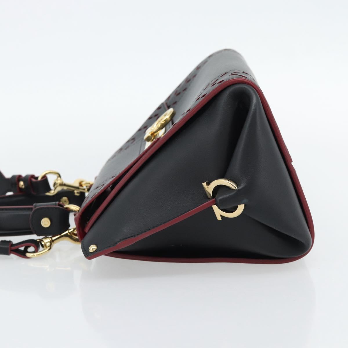 Salvatore Ferragamo Gancini Hand Bag Leather 2way Black Gold Auth 182777V