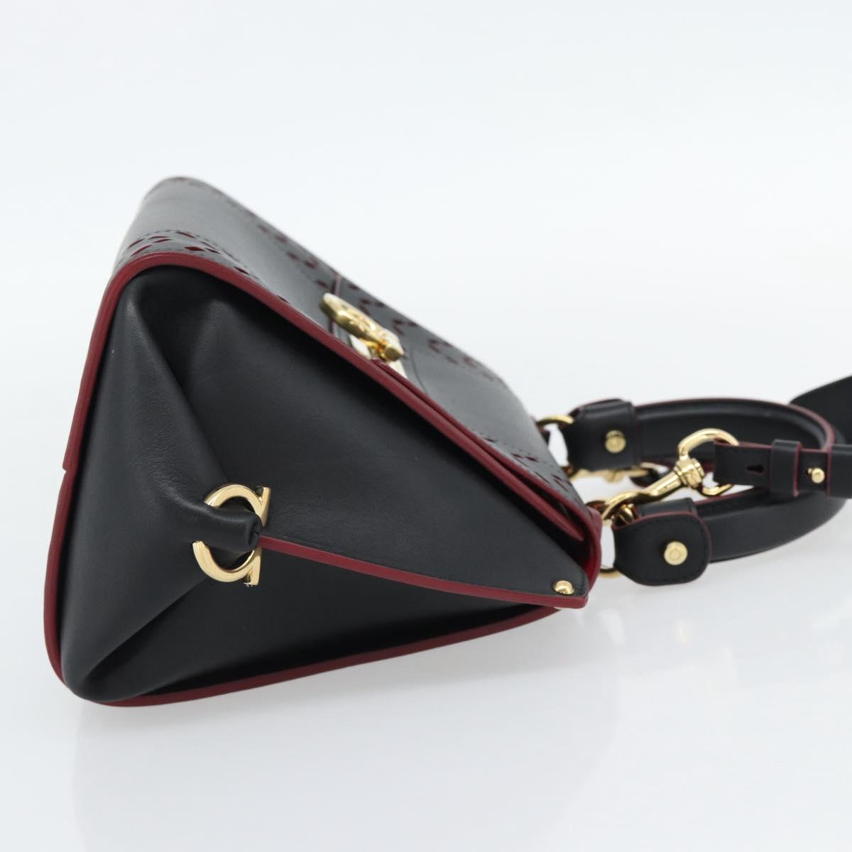 Salvatore Ferragamo Gancini Hand Bag Leather 2way Black Gold Auth 182777V