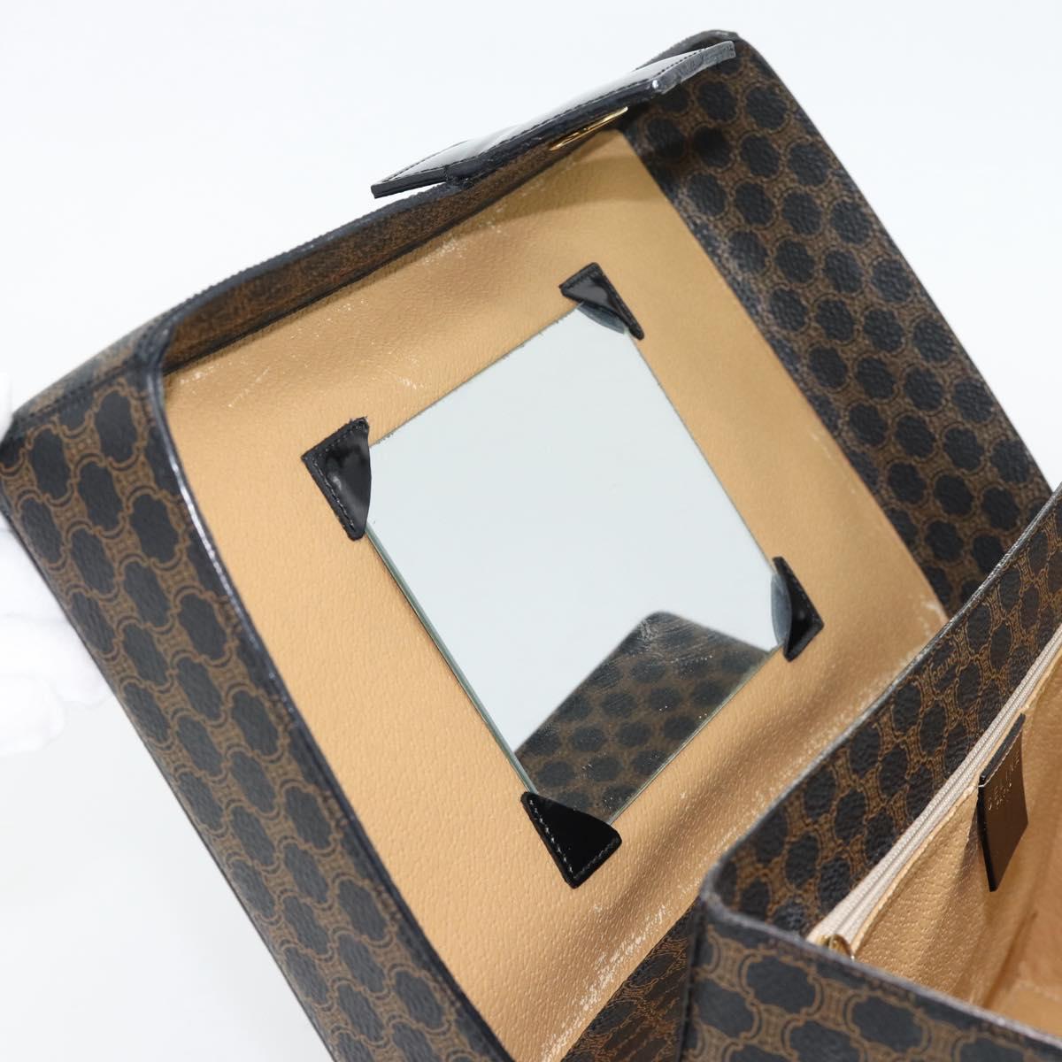 CELINE Macadam Canvas Vanity Horse Carriage Bag PVC Leather Black Auth 182779V