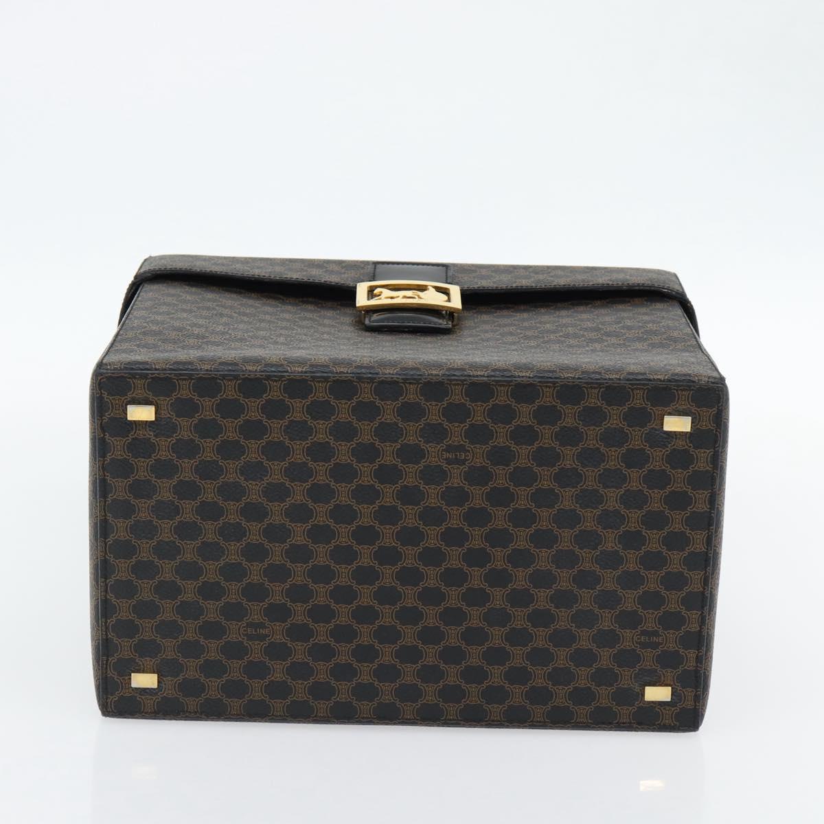 CELINE Macadam Canvas Vanity Horse Carriage Bag PVC Leather Black Auth 182779V