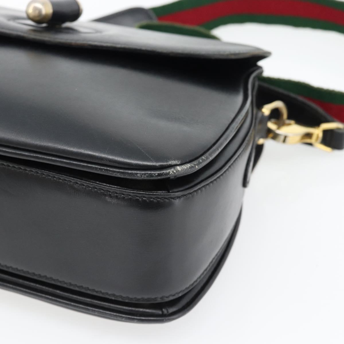 GUCCI Web Sherry Line Shoulder Bag Leather Black Gold Red Auth 182780A
