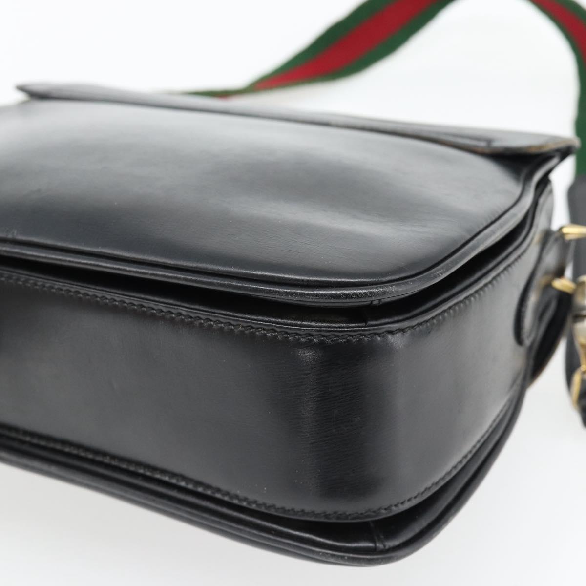 GUCCI Web Sherry Line Shoulder Bag Leather Black Gold Red Auth 182780A