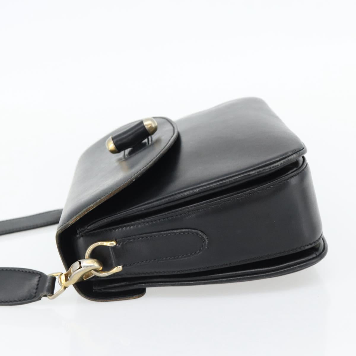 GUCCI Web Sherry Line Shoulder Bag Leather Black Gold Red Auth 182780A