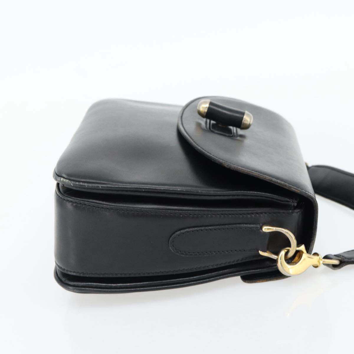 GUCCI Web Sherry Line Shoulder Bag Leather Black Gold Red Auth 182780A