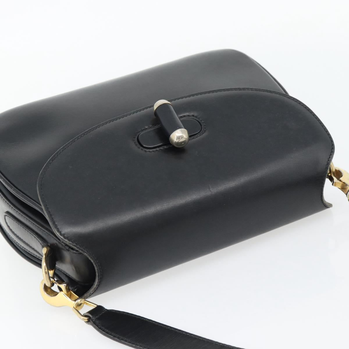 GUCCI Web Sherry Line Shoulder Bag Leather Black Gold Red Auth 182780A