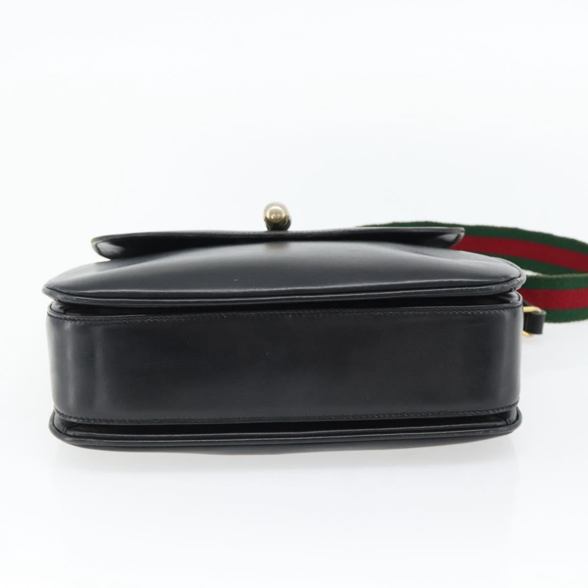 GUCCI Web Sherry Line Shoulder Bag Leather Black Gold Red Auth 182780A