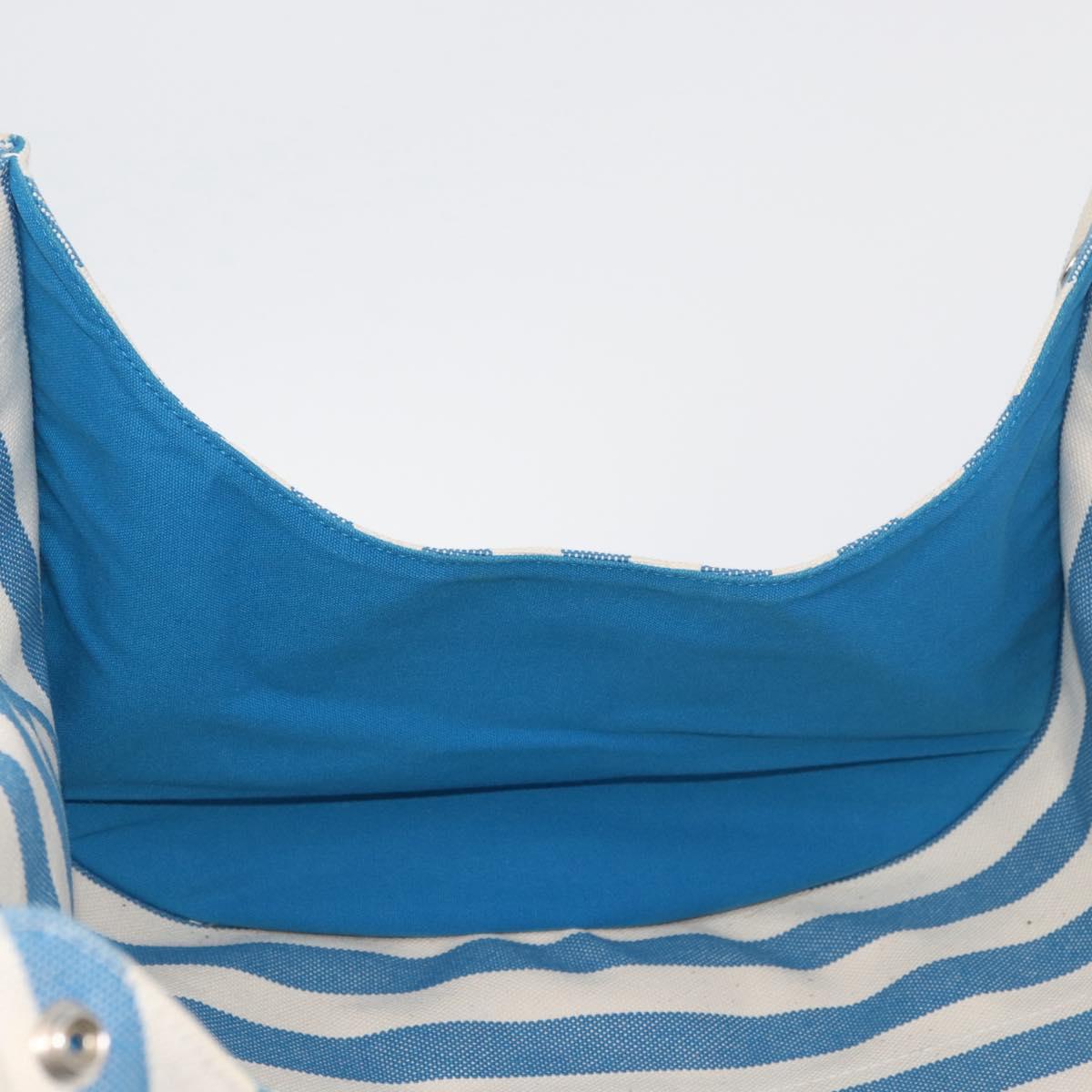 HERMES Cannes MM Hand Bag Canvas Blue Silver Auth 182782A